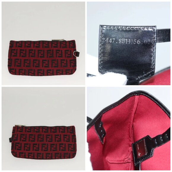 FENDI Zucchino Canvas Hand Bag Red Silver - Picture 14 of 15
